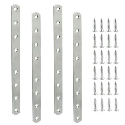4 Pack 10 Inch Stainless Steel Flat Plate Straight Bracket Flat Metal Brace Bracket, 250mm Metal Brackets Mending Repair Plate Brace with Screws for Wood Straight Brace - size: 10"-250mm-Silver