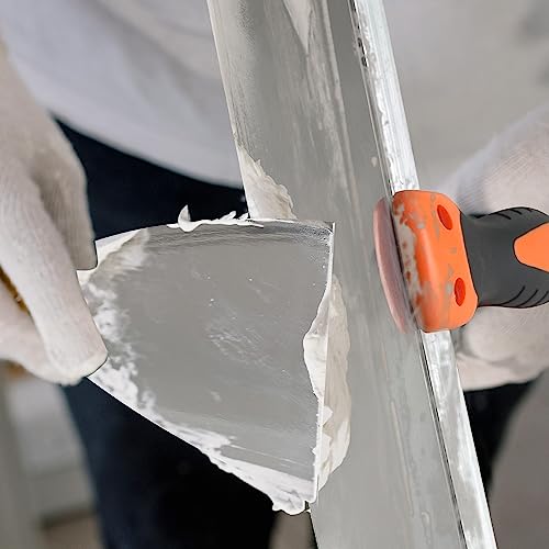 Drywall Hand Tool Kit, 5Pcs Stainless Steel Putty Knife Scrapers Taping Knife with Mud Pan for Drywall Repairing, Paint Scraping and Wallpaper Removing (6pcs) - color: 6pcs