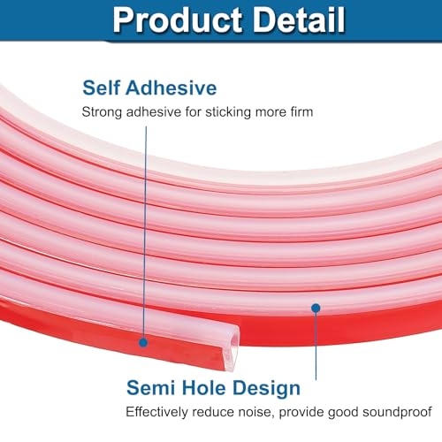 PATIKIL Silicone Weather Stripping Door Seal, 9.8 ft D Shape Weather Stripping Self Adhesive Door Seal Strip for Door Frame, Window Sealing, Large Gap, 25/64" Wx5/128 Tx1/5 H, Clear/Red - size: 9.8 ft Long, 25/64"Wx5/128"Tx1/5"H
