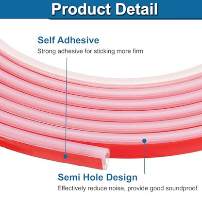 PATIKIL Silicone Weather Stripping Door Seal, 19.7 ft D Shape Weather Stripping Self Adhesive Door Seal Strip for Door Frame, Window Sealing, Large Gap, 25/64" Wx5/128 Tx1/5 H, Clear/Red - size: 19.7 ft Long, 25/64"Wx5/128"Tx1/5"H