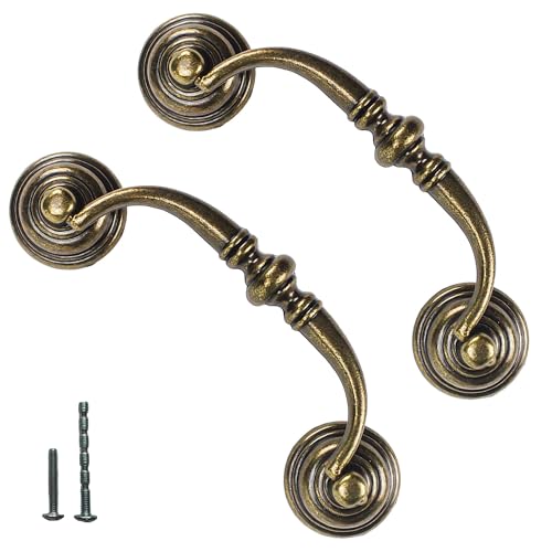 4 PCS Antique Brass Metal Drop Bail Pulls, 3-3/4" Center to Center, Vintage Shabby Chic Drawer Handles for Dressers, Cupboards, Wardrobes, and Kitchen Cabinets - color: Antique Brass, size: 3-3/4" Center to Center