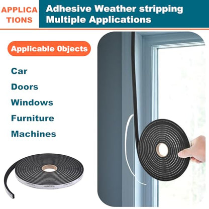 Weather Stripping Door Seal - Adhesive Foam Tape Soundproof Weatherstripping for Windows,1 Inch Wide X 1 Inch Thick,2 Rolls Total 13FT Black,High Density - size: 1In x 1In x 13Ft