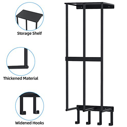 Camping Chair Wall Storage for Garage, Metal Camping Chair Storage Rack Wall Holder, Floating Shelf, 4 Hooks, Stainless Steel, Beach Chair Rack, Umbrella Holder, Garage Chair Organizer, Matte Black