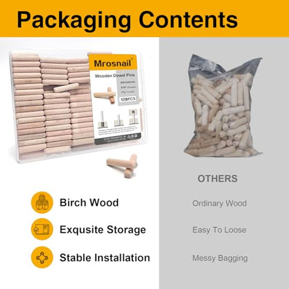 128 Pcs Wooden Dowel Pins, 5/16 x 1-9/16 inch Fluted Wood Dowels Hardwood Pegs for Stools, Cupboards, Frame Joinery - size: 128PCS 5/16X1-9/16