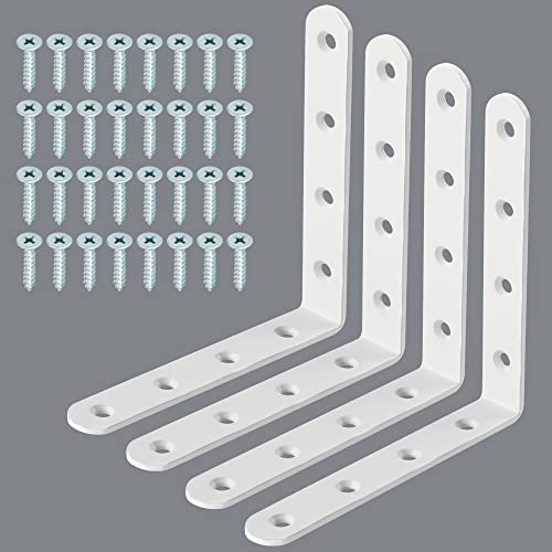 Alise 4 PCS L Brackets Heavy Duty Corner Bracket, 5 X5 Inch White Floating Shelf Brackets for Shelves, Stainless Steel L Shape Wall Mounting Brackets, Metal L Joint Angle Bracket for Wood Shelving - color: White, size: (4P) 5x5x0.8 inch