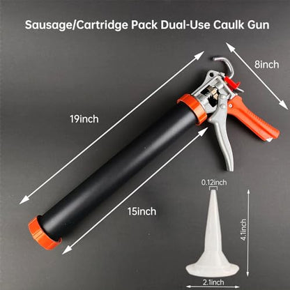 Sausage Caulking Gun,20 oz Sausage Foil Pack/10 oz Cartridge Adhesive Dual-Purpose,18:1 Thrust,15” Aluminum Sealant Manual Caulk Gun Kit With 6 Cone Nozzles (1 Pack) - size: 1 Pack