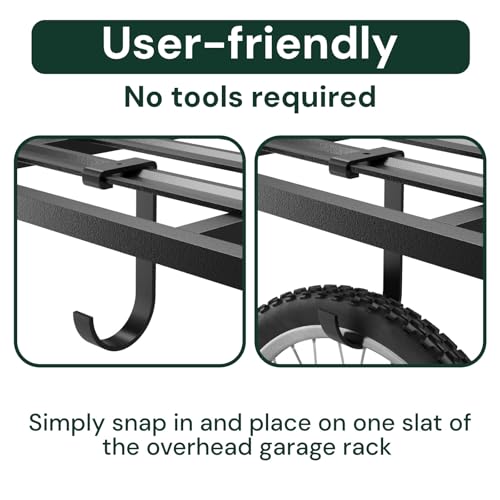 SunsGrove Heavy-Duty 4-Pack Overhead Garage Ceiling Storage Hooks, Add-On Storage Flat Hook Accessory for Hanging Bikes and More, Supports Up to 53lbs
