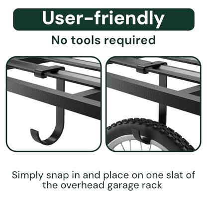 SunsGrove Heavy-Duty 4-Pack Overhead Garage Ceiling Storage Hooks, Add-On Storage Flat Hook Accessory for Hanging Bikes and More, Supports Up to 53lbs