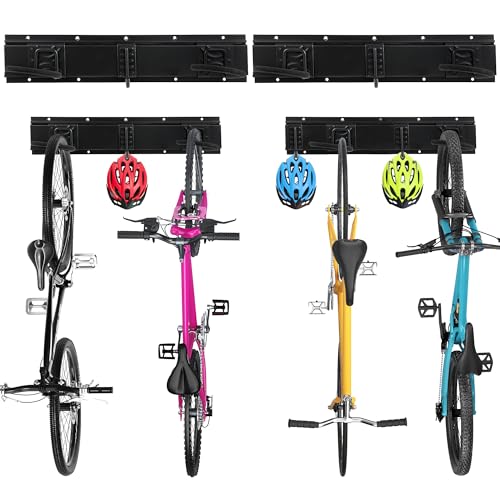 Sinoer Bike Storage Rack,Bike Storage Hanger, 4 Bikes + 3 Helmets Heavy Duty Bike Storage Vertical Bike Rack Holds up to 66lbs, 20 inches / 511mm -2 Rails - style: 4 Bikes - 20 inch - 2 Panels