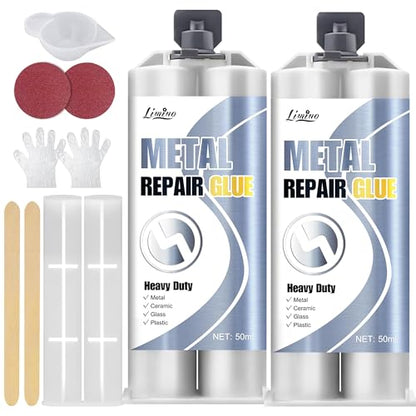 Metal Glue - 2 Part Epoxy Heavy Duty Welding Glue for Bonding and Repairing the Crack Leaking Stainless Steel, Ceramics, Plastic, Metallic Alloys - Super Liquid Metal Filler, Heat-Resistant - 3.5oz