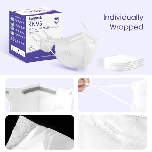 KN95 Adjustable Masks 25 Pack, Individually Wrapped Disposable Masks with Adjustable Ear Loops - color: White