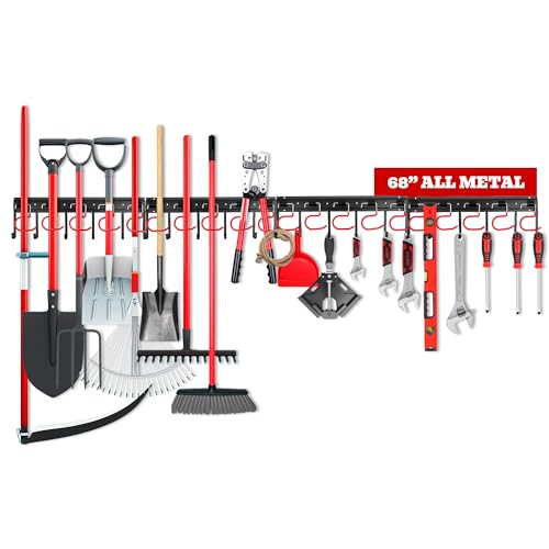 SEDY 68" All Metal Garden Tool Organizer Hooks - Garage Wall Organizer Sturdy Garden Tool Storage System Yard Tool Garage Tool Organizer Wall Mount Shed Organization Shovel Broom Rake Holder - style: 68" All Metal Garden Tool Organizer Hooks