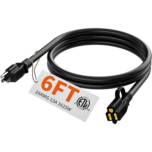 HUANCHAIN Indoor Outdoor Black Extension Cord 6 ft Waterproof, 16/3 Gauge Flexible Cold-Resistant Appliance Extension Cord Outside, 13A 1625W 16AWG SJTW, 3 Prong Electric Cable, ETL - color: Black, size: 6FT, style: 16/3 Extension Cord