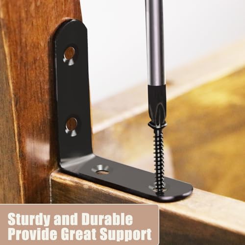 18-Pack Stainless Steel L Brackets, Metal Angle Bracket, Corner Brackets, Corner Braces, Furniture Connector Support Brackets with Screws for Wood Furniture Chairs Desk Garden (L Shape Black 10pcs) - style: 2inch L Shape Black 10pcs