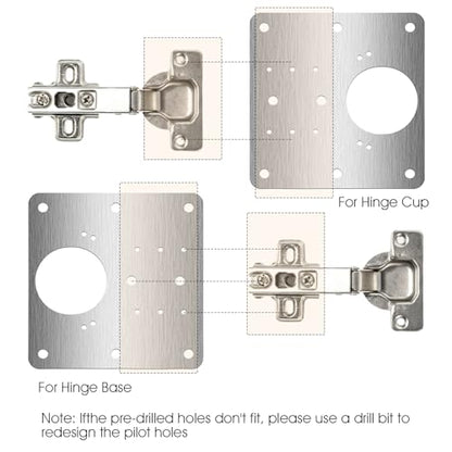 20 Pcs Cabinet Hinge Repair Plate, Stainless Steel Door Hinge Repair Plate Kit Metal Large Fix Board Replacement Kit with Screws for Kitchen Cabinet, Cupboard Doors and Furniture