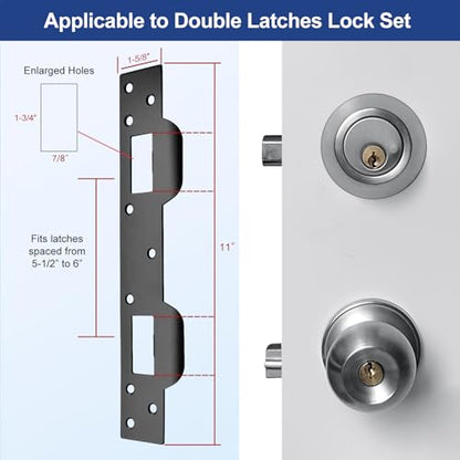 Door Strike Plate Double Opening, with Reinforced Torx/Star Screws & Bit, Reinforcement Striker for Set of Door Handle & Deadbolt(1, Matte Black)