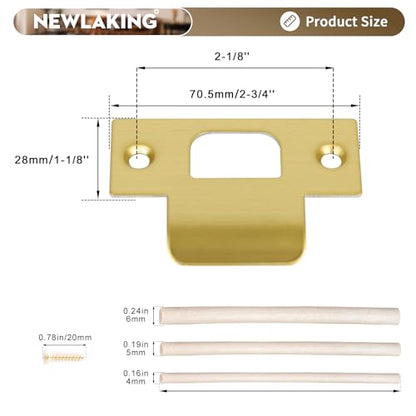 T-Shape Satin Brass Door Strike Plate for Door Frame Repair Kit, 2-1/8'' Hole Spacing, 1 Pack - color: Satin Brass