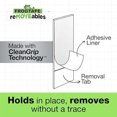 FrogTape reMOVEables Large Picture Hanging Strips - 12 Pairs - 16lbs per 4 Pairs - Damage-Free Removeable Adhesive Wall Strips Picture Hangers for Mounting Frames, Canvas, Home Décor White (24 Pieces) - size: 12 Pairs, style: Large