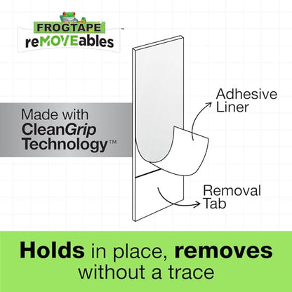 FrogTape reMOVEables Medium Picture Hanging Strips- 12 Pairs - 12lbs per 4 Pairs - Damage-Free Removeable Adhesive Wall Strips Picture Hangers for Mounting Frames, Canvas, Home Décor White (24 Pieces) - size: 12 Pairs, style: Medium