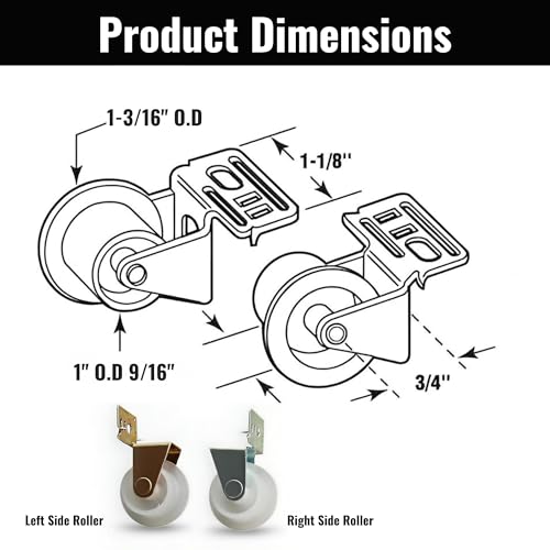 KC Hardware Nylon Drawer Guide Rollers Assembly, Kitchen Drawer Slide Rollers, Nylon Wheels with Steel Bracket - 1" Diameter - Pack of 4