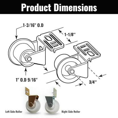 KC Hardware Nylon Drawer Guide Rollers Assembly, Kitchen Drawer Slide Rollers, Nylon Wheels with Steel Bracket - 1" Diameter - Pack of 4