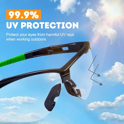 ProtectX Safety Glasses for Men & Women, Safety Sunglasses with Anti-Fog Scratch Resistant Lenses, Non-Slip Grips, ANSI Z87.1 - color: Evergreen Blue Light 2 Pk