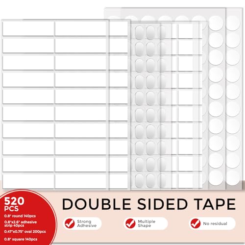 520pcs Double Sided Tape Wall Nano Sticky Dots Mounting Putty Two Sided Adhesive Strong Sticky Tack Multi-Shape Museum Putty No Traces - Crafts Poster Decoration Picture Hanging Crafting Party - color: Round 140, strips 40, square 140, oval 200, size: 0.8