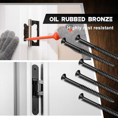Hicarer 48 Pcs Oil Rubbed Bronze Wood Screws 9 x 3 Inch Black Extra Long Security Door Cabinet DIY Projects Hinge Screws, Flat Head, Anti Corrosion