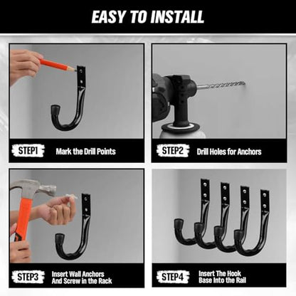 Generic 6 Pack Heavy Duty Black Metal J-Hooks, Wall Mount Garage Storage Hooks with Anchors and Screws