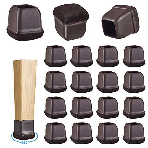 16 Pack Chair Leg Floor Protectors for Hardwood Floors, Round Rubber Furniture Sliders, 360°Felt Pad Bottom Wrapped Thickening Silicone Furniture Legs Caps Covers(Square,Walnut-M) - size: Walnut-M