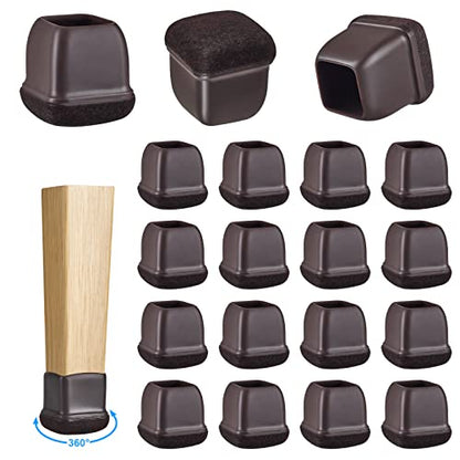 16 Pack Chair Leg Floor Protectors for Hardwood Floors, Round Rubber Furniture Sliders, 360°Felt Pad Bottom Wrapped Thickening Silicone Furniture Legs Caps Covers(Square,Walnut-M) - size: Walnut-M