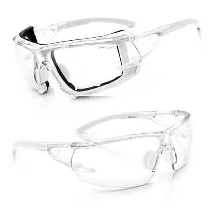 UKNOW Safety Glasses - Anti Fog Wraparound Lenses - Removable Foam Gasket - ANSI Z87.1 Protective Eyewear - Impact Resistant - color: White