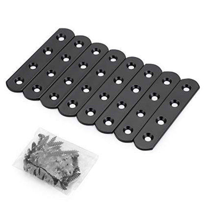 Sumnacon 8Pcs Stainless Steel Flat Plates - 4 Inch Heavy Duty Mending Plate Straight Corner Brace Brackets Connector Furniture Repair Fixing Joint with Screws, Black - size: 4 Inch Black