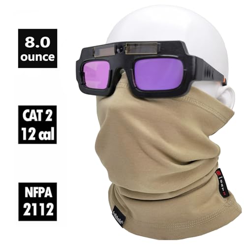 Fullsheild FR Flame Resistant Face Mask Full Cover Neck Gaiter Snood for Welding Hunting Army Military Working - color: Khaki-2pack