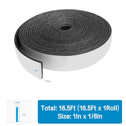 DGSL Foam Insulation Tape, 1In x 1/8In x 16.5Ft Weather Stripping Door Seal Strip for Doors and Windows,Sliding Door, Soundproofing Door Seal,Weatherstrip,Air Conditioning Seal Strip - size: 1In x 1/8In x 16.5Ft