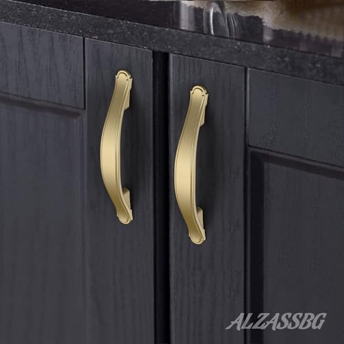Alzassbg 10 Pack Brushed Gold Cabinet Pulls, 3 Inch(76mm) Hole Centers Cabinet Handles Arch Kitchen Hardware for Cabinets and Drawer AL3028MGP - color: Traditional Handles - Brushed Gold, size: 3" Hole Center