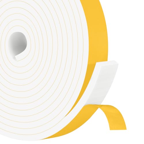 Foam Weather Stripping, 1 in x 1/4 in x 16.5Ft White Foam Insulation Tape, Tool-Free for Local Wide Medium Gap Sealing - color: White, size: 1 In x 1/4 In x 16.5Ft