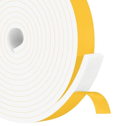 Foam Weather Stripping, 1 in x 1/4 in x 16.5Ft White Foam Insulation Tape, Tool-Free for Local Wide Medium Gap Sealing - color: White, size: 1 In x 1/4 In x 16.5Ft