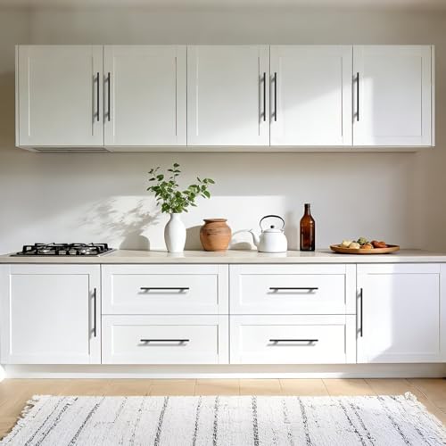 Probrico 5 Pack Hole Centers 10inch Matte Black Kitchen Cabinet Pulls, Stainless Steel Dresser Drawer Handles, 12.6inch Length Pull Handle for Cabinets and Closets - size: Center to Center: 10 inch