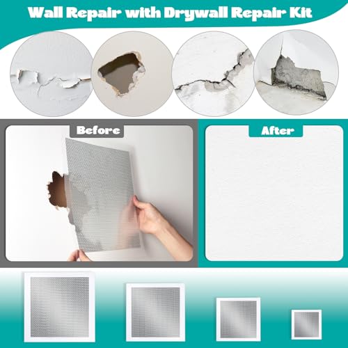 16Pcs Drywall Repair Kit, 2/4/6/8in Self-Adhesive Drywall Patch Kit with Sandpapers & Scrapers, Wall Repair Patches for Small Big Holes & Cracks, Quick Fix for Ceiling Bathroom Wall Damage - size: 16Pcs