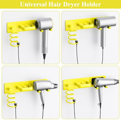 Tindbea Hair Dryer Holder Curling Iron Holder Flat Iron, Blow Dryer Holder Wall Mount, 3 in 1 Bathroom Hair Tool Organizer Rack for Universal Dryer, Bright Yellow - color: Bright Yellow