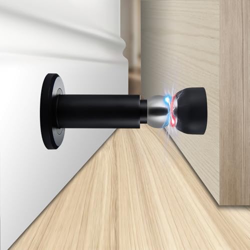 Door Stoppers – Heavy Duty Magnetic Door Stopper for Wall & Bottom of Door – Premium Adjustable Door Stop with Heavy-Duty Windproof Design, Constructed with SUS304 (Black-1PCS) - color: Black-1PCS