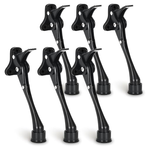 6 Inch Kick Down Door Stoppers with Non-Slip Rubber Tip, One Touch Heavy Duty Bottom Holder, Black Adjustable Metal Door Stop, 6 Pack - color: Black, size: 6 Inch x 6 Pack