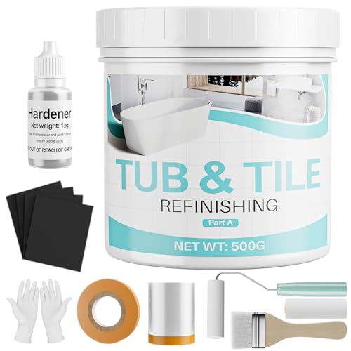 Tile Paint, 17oz Tub and Tile Paint Refinishing Kit with Tools, Easy to Use for Countertop Bathroom Bathtub Kitchen Sink, Semi-Gloss White, Low Odor，25-30sq.ft - size: 17.3 Fl Oz (Pack of 1)
