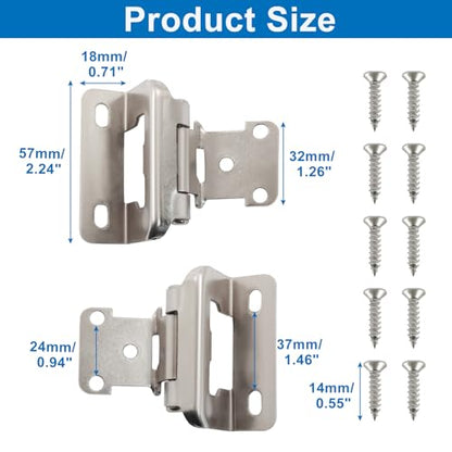 4 Pack (2 Pair) Silver 1/2" Overlay Cabinet Hinges, Partial Wrap Self Closing Kitchen Cabinet Hinges Semi Hidden Cupboard Hinges with Screws - color: Silver