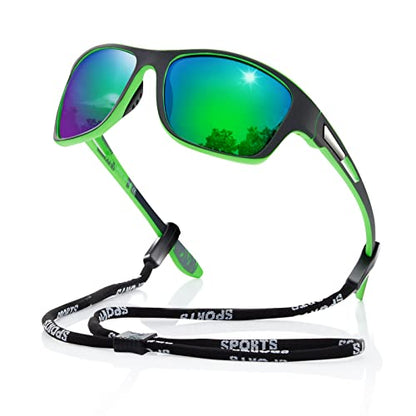 suoso Polarized Sports Sunglasses for Men: UV400 Protection Glasses Wrap Around Goggles for Driving Fishing - color: A3-green
