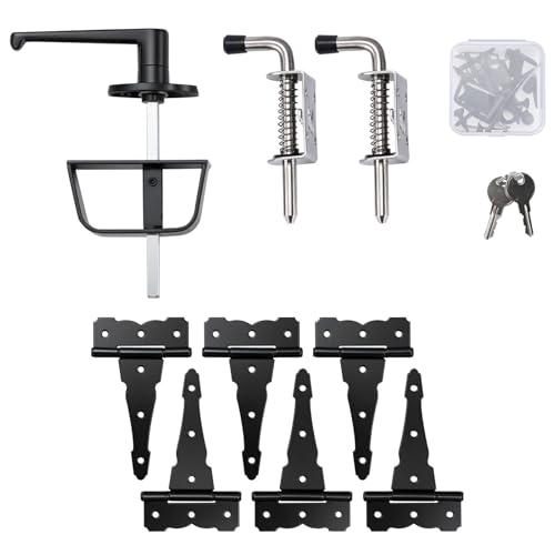 Shed Door Kit, Barn Door Lock Set, Including 4-1/2" L-Handle Lock, Stainless Steel Latches and 6" Hinges
