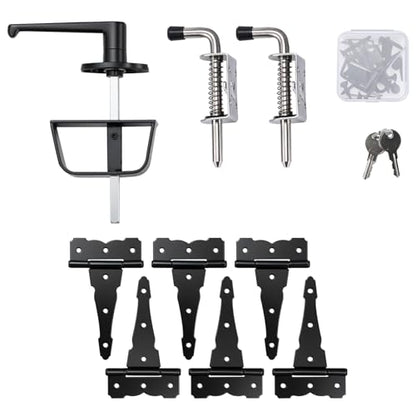 Shed Door Kit, 5-1/2" L-Handle Door Lock with 2pcs Stainless Steel Latches and 6pcs 6" Hinges