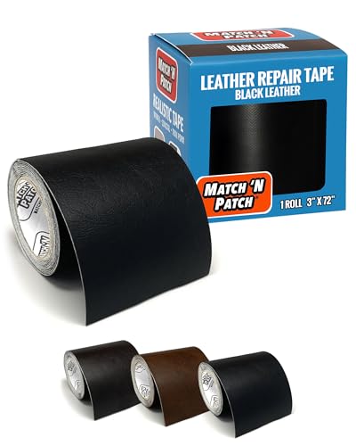 MATCH 'N PATCH Leather Repair Tape - Black (3x72 Inch) Realistic Faux Leather Patches for Couch, Sofa, Upholstery, Car Seats & Other Furniture, Vinyl Repair Kit, Strong Self Adhesive Patch - color: Black