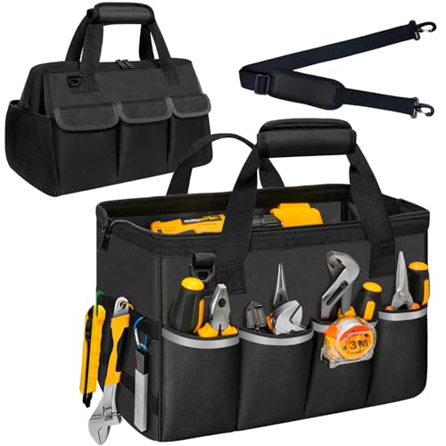 NECKORY Tool Bag, Portable Tool Box Organizer Adjustable Shoulder Strap, Carry Tool Tote Heavy Duty Tool Storage Bag With Wide Mouth Double Zipper,Tool Bags for Men Mechanic Engineer Gift - L, Black - color: Black, size: L